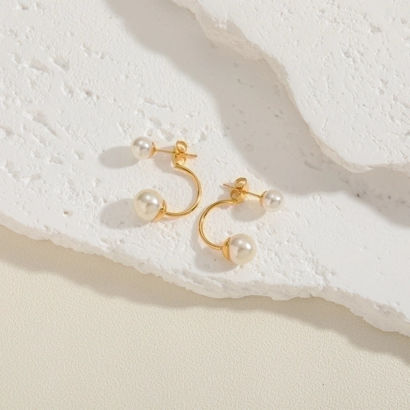 1 Pair Elegant Basic Geometric Plating Inlay 304 Stainless Steel Copper Artificial Pearls Zircon Earrings