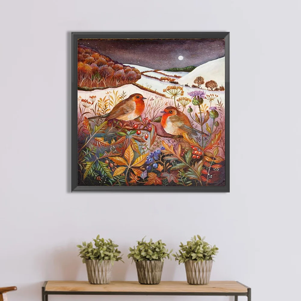 Full Round Diamond Painting 30*30cm - Night Hill Bird