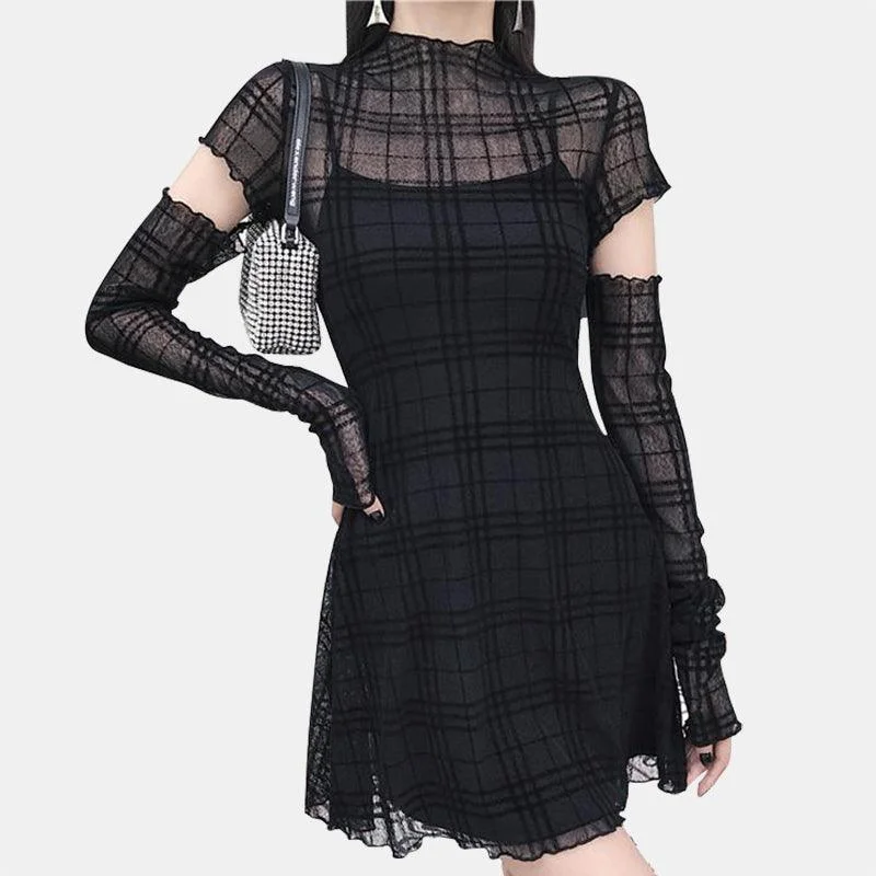 Elastic Flocked Plaid Dress