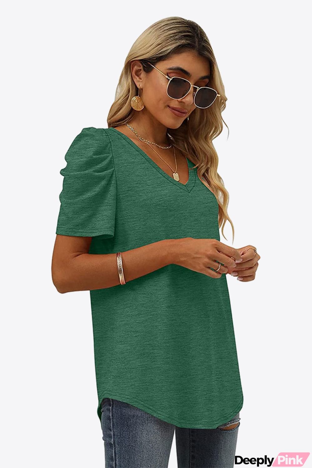 V-Neck Puff Sleeve Tee