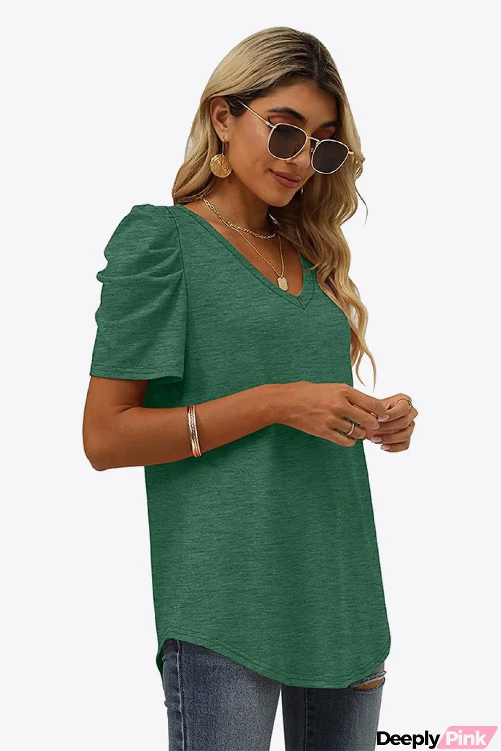 V-Neck Puff Sleeve Tee