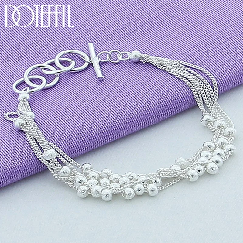 DOTEFFIL 925 Sterling Silver Frosted Grape Beads Chain Bracelet For Women Jewelry