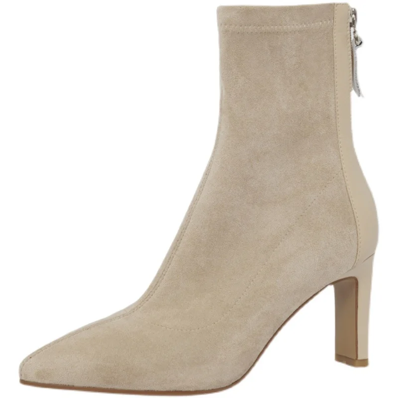 Breakj Breakj Boots Gentle Apricot Temperament Tip High Hedging Socks Boots And Ankle Boots Elastic Short Boots Women