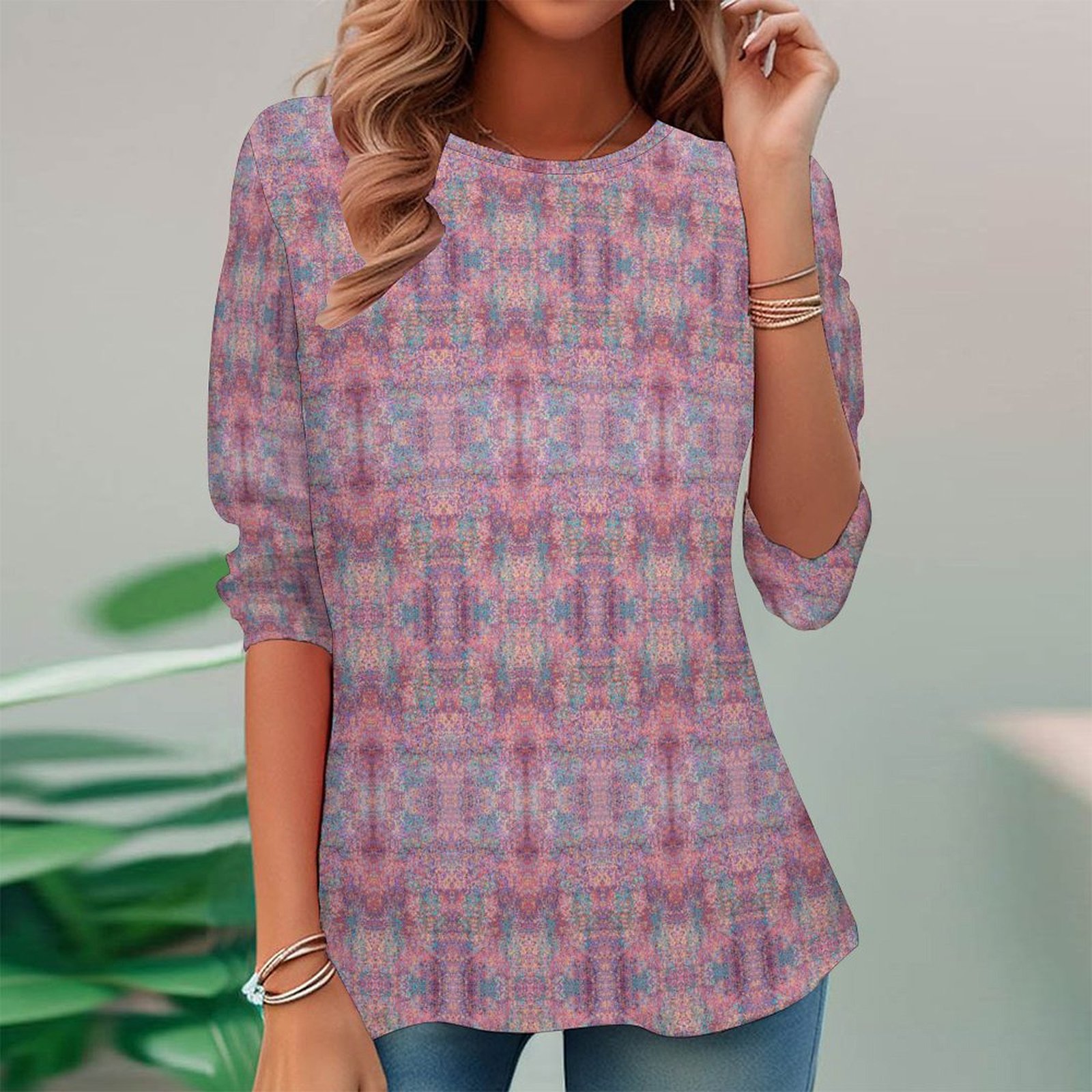 Women Long Sleeve V-neck Graphic Floral Printed Top