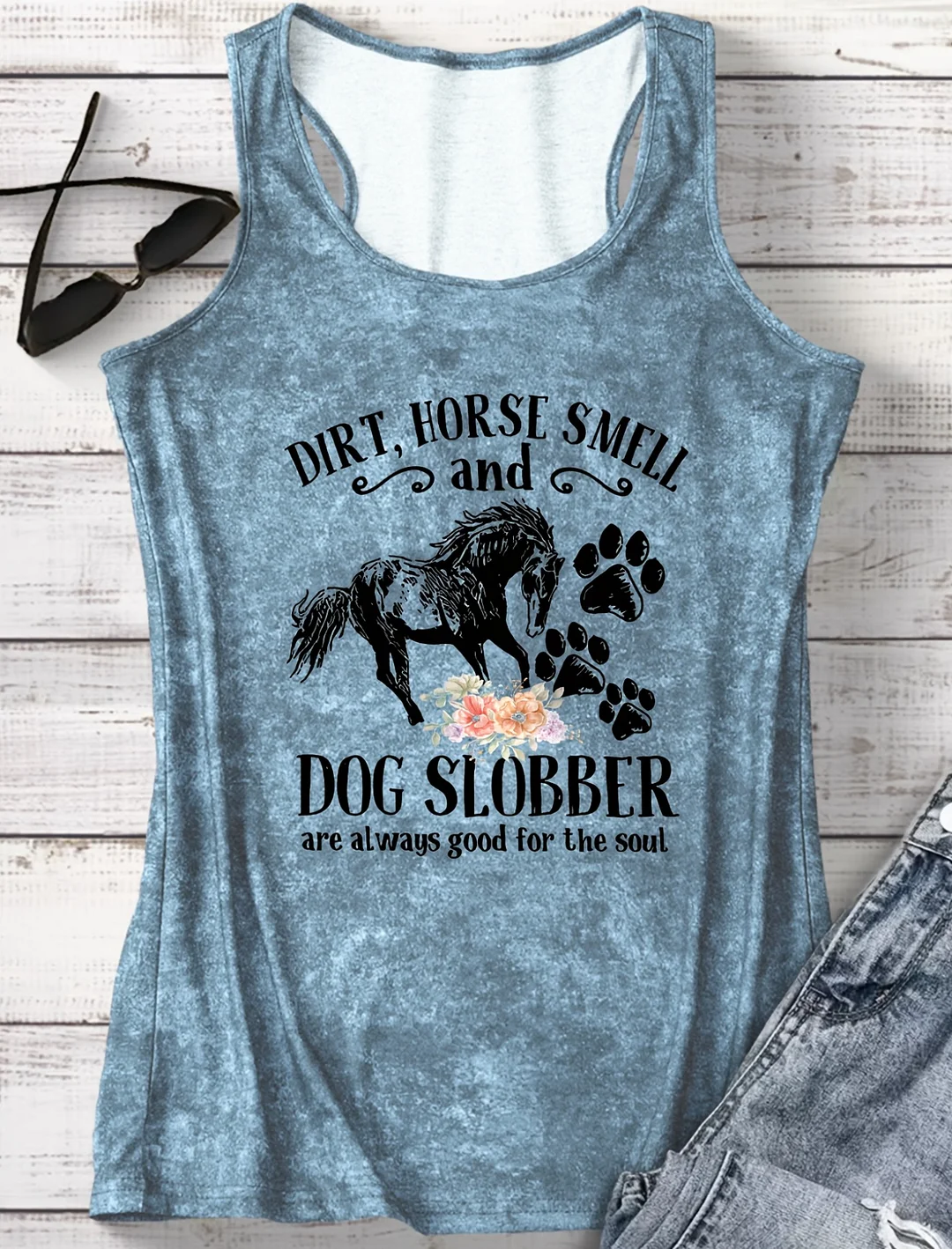 Horse Print Tank Top, Sleeveless Casual Top For Summer & Spring, Women's Clothing | IFYHOME