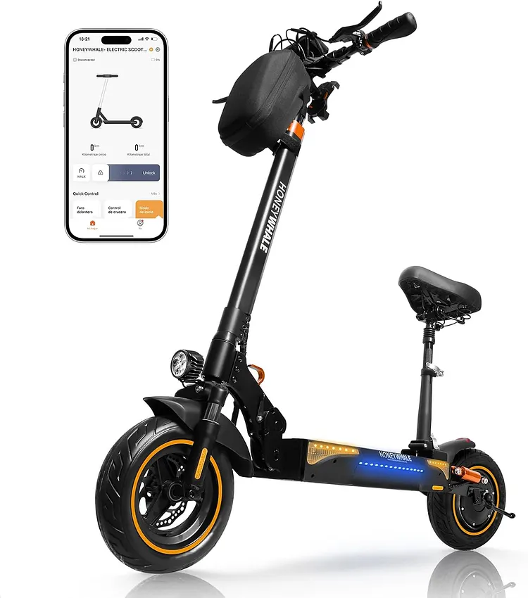 HONEYWHALE T4A Scooter El&eacute;ctrico Plegable para Adultos, Patin electrico con Motor de hasta 750W, Velocidad M&aacute;xima 40-45KM/H, Capacidad de la Bater&iacute;a 10AH, Autonom&iacute;a 30-35KM（con Asientos）