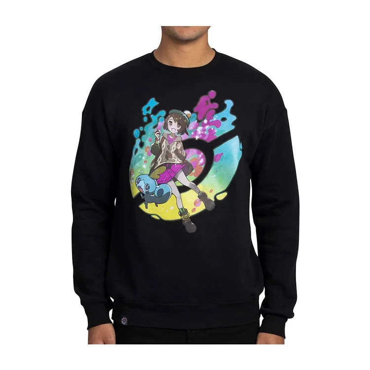 Gloria Pokémon Trainers Black Oversize Drop-Shoulder Crew Neck Sweatshirt - Adult