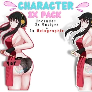 pornhint Pornhint 3x Lewd Waifu Sticker or Magnet Pack of this character, Holographic Waterproof and Tearproof, High Quality Vinyl Anime Ecchi Bundle