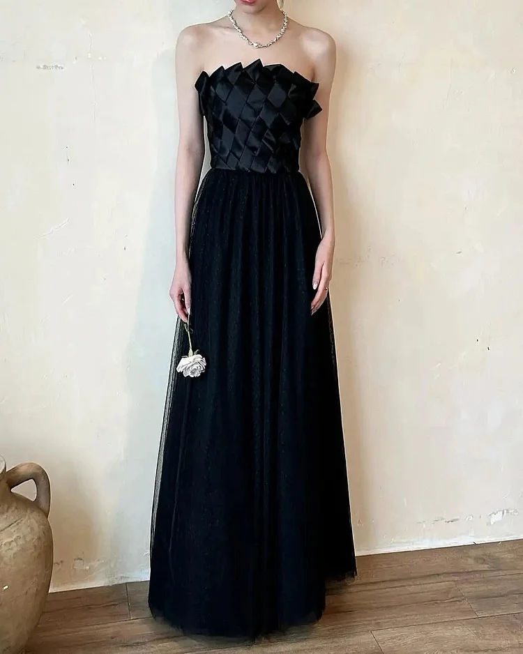 Retro Black Swan Simple Elegant Formal Long Tulle Prom Dress