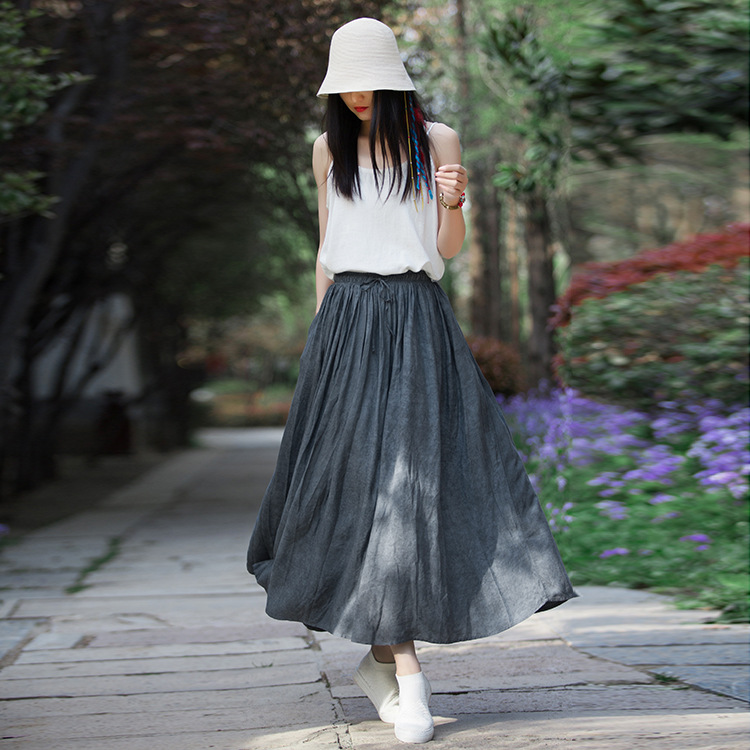 Original Design Loose-Fit A-Line Linen Tie-Dye Skirt