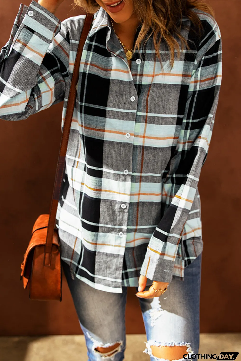 Plaid Print Long Sleeve Button-up Shirt