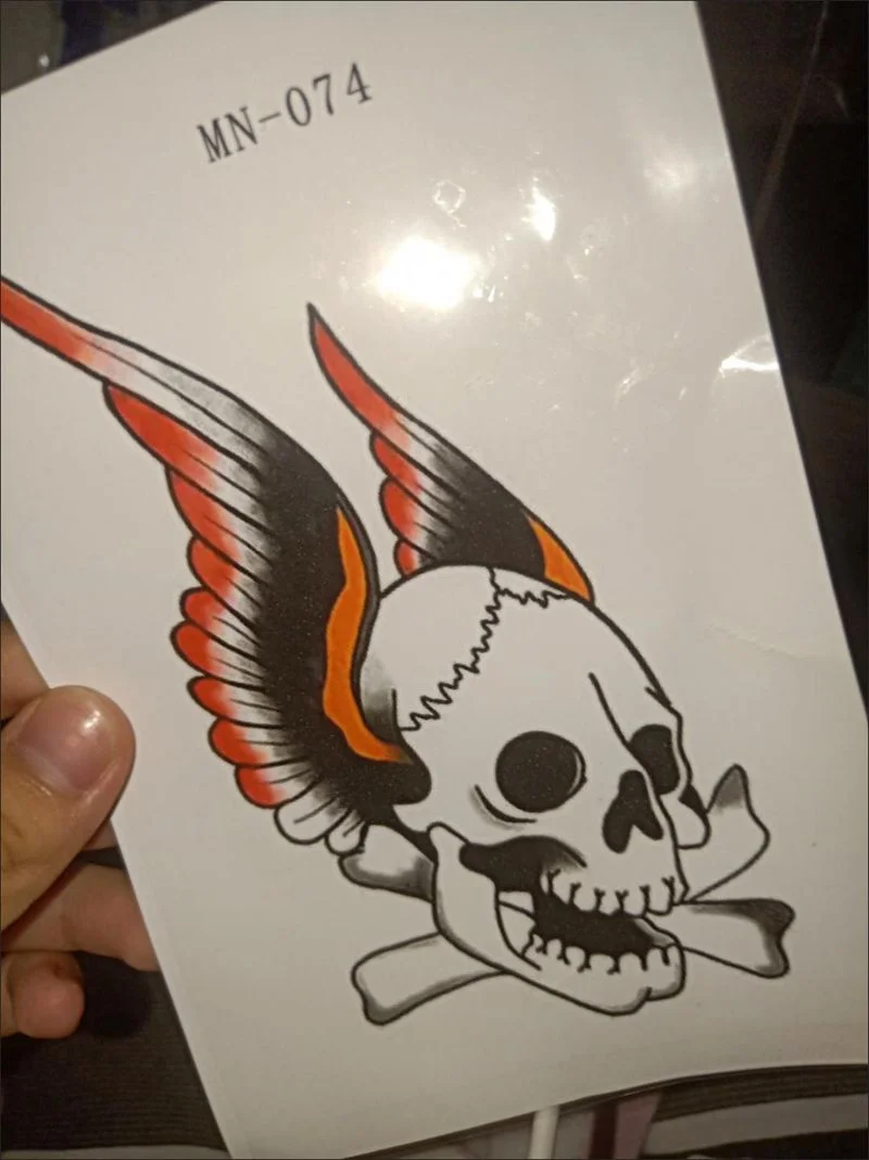 Color Skull Wing Temporary Tattoo Sticker Waterproof Men and Women Dark Personality Fake Tattoo Neck Ankle Totem Tattoo Sticker
