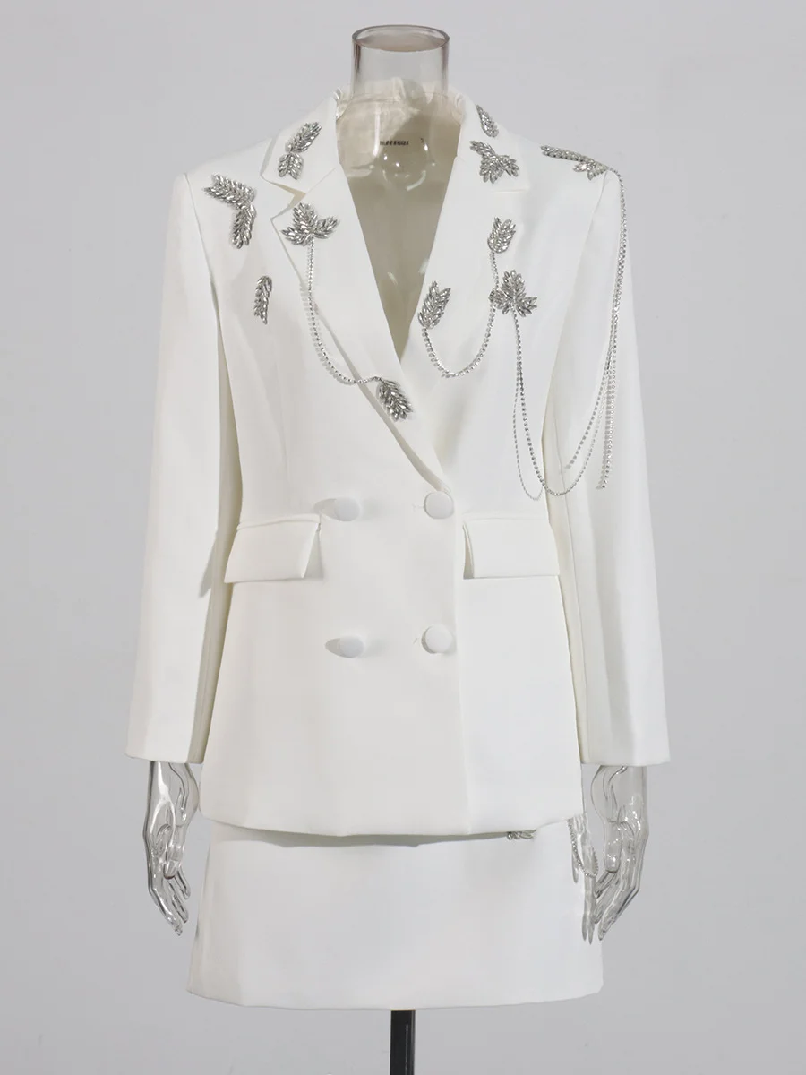 Sdrawing Sdrawing Temperament Famous Woman 2025 Autumn New Fashion Niche Splicing Diamond Senior Sexy Suit Suit Suit