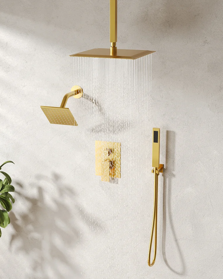 EVERSTEIN SFS-1060-GD10 10'' Dual Rainfall Shower System with 3-Spray Patterns, Ceiling Mounted and Rough-in Valve