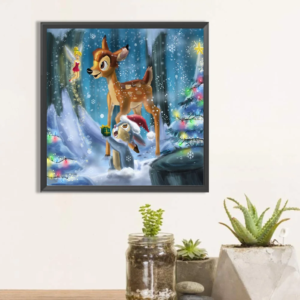 Full Round Diamond Painting 30*30cm - Deer And Squirrel In The Snow