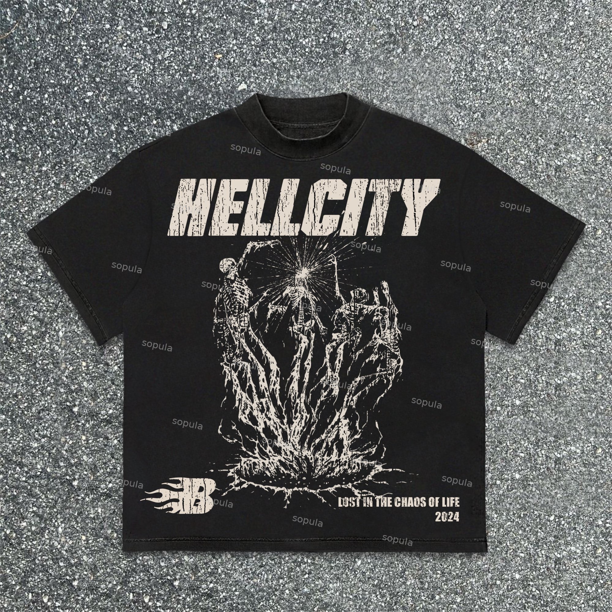 Sopula Is Lost In Life Just Like In Hell Gothic Skeleton Graphic Cotton T-Shirt