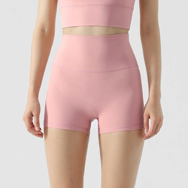 Hergymclothing Clay Pink no camel toe buttery soft naked feeling gym fitness tight hot yoga shorts for sale