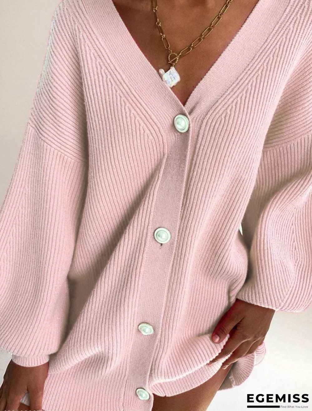 Casual Loose Solid Color Long-sleeved Button Sweater Cardigan | EGEMISS