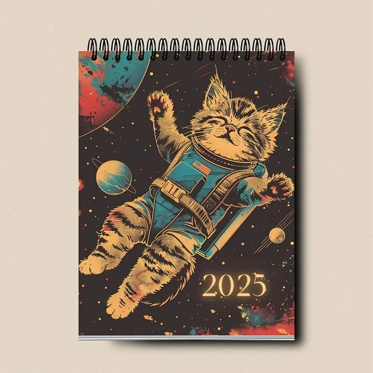 2025 Calendar | Space Cat Calendar | Moon Phase Calendar | Monthly Planner