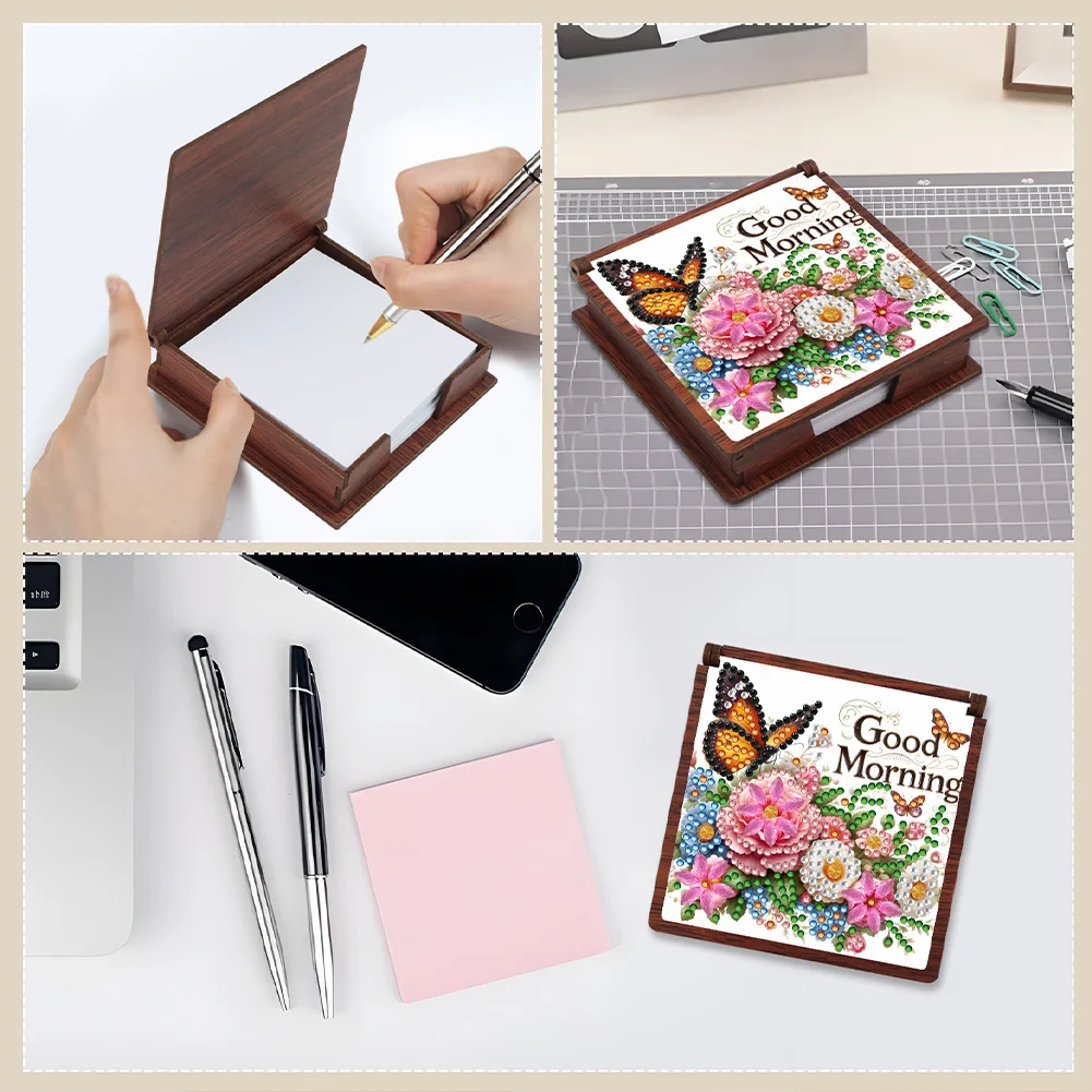 Wooden 5D Diamond Painting Kit Note Box DIY Diamond Art Notepad Box (Flowers)