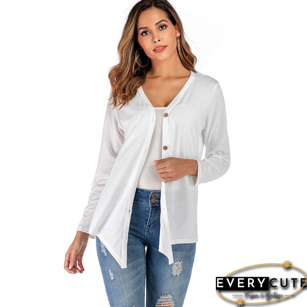 White V Neck Button Down Cardigan