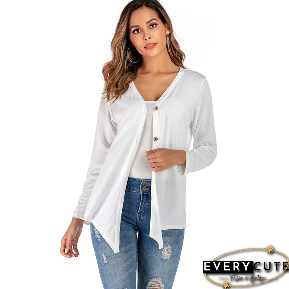 White V Neck Button Down Cardigan