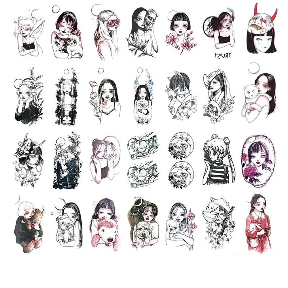 Tattoo Sticker set English sentence brave breathin kiss here Tatoo Temporary Flash Tatto Fake Cool stuff for Men Women 56 Pcs