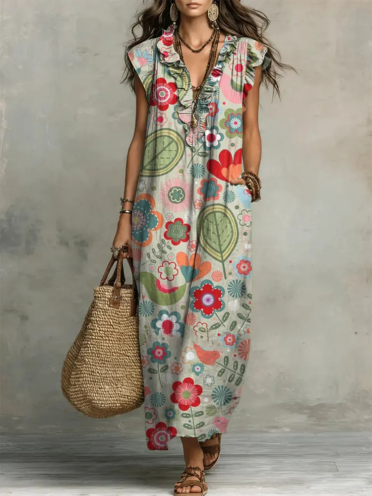 Women's Ruffled Floral Print Casual Dress