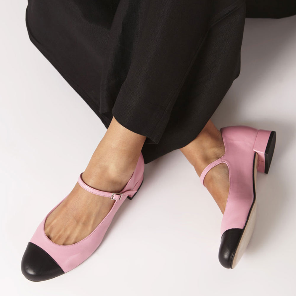 Pink Vegan Leather Black Round Toe Buckle Strap Women's Mary Janes   Nicepairs