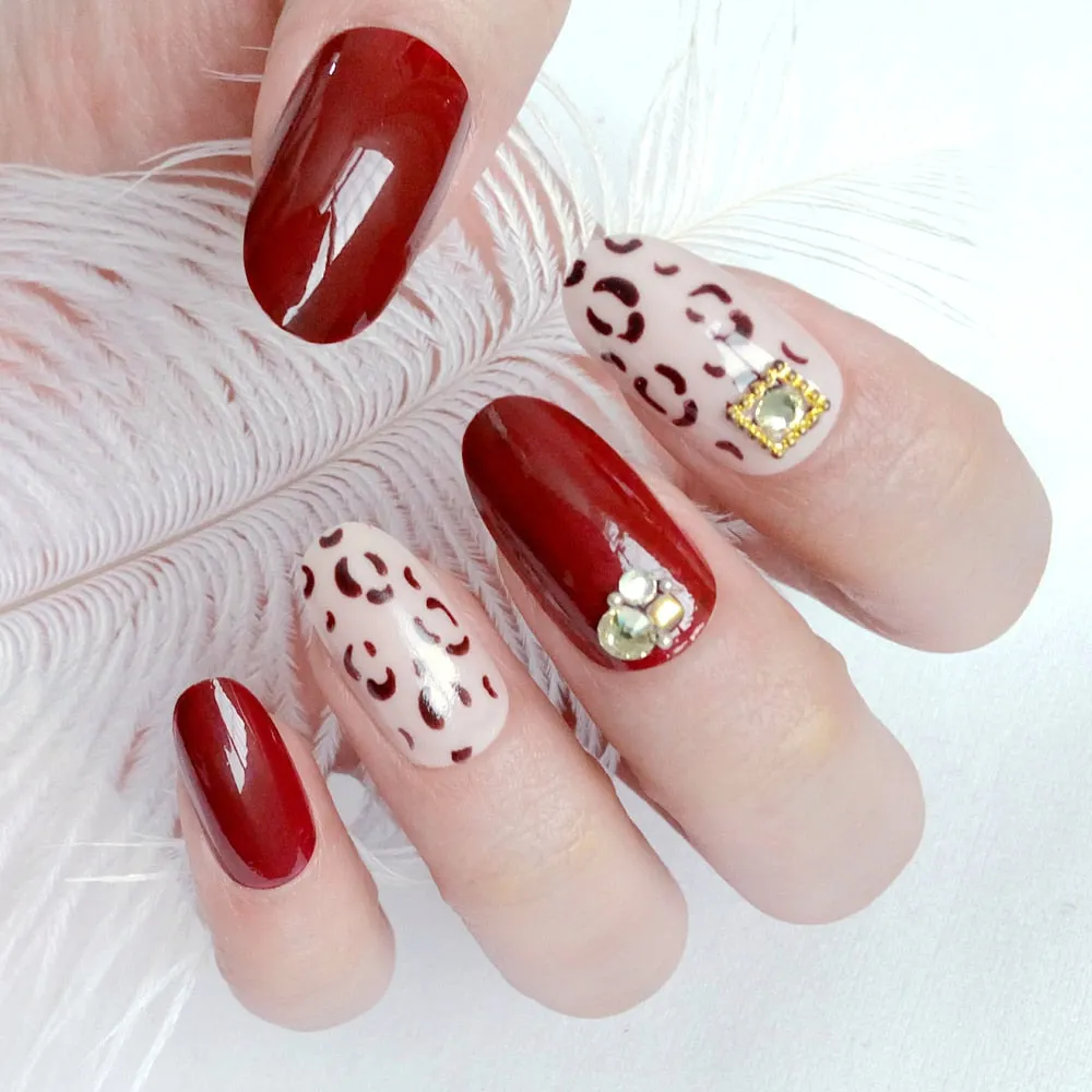 Wholesale Press On Nail Cherry Acrylic Fake Nail Oval Wine Red False Nails 3D Lady Nail Art Manicure Tools With Glue-Nail Inspo