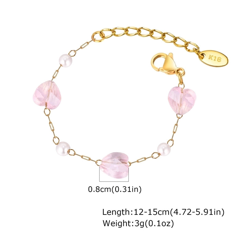 Stainless Steel Plated 18K Gold Chain Pink Butterfly Love Imitation Pearl Children’s Bracelet