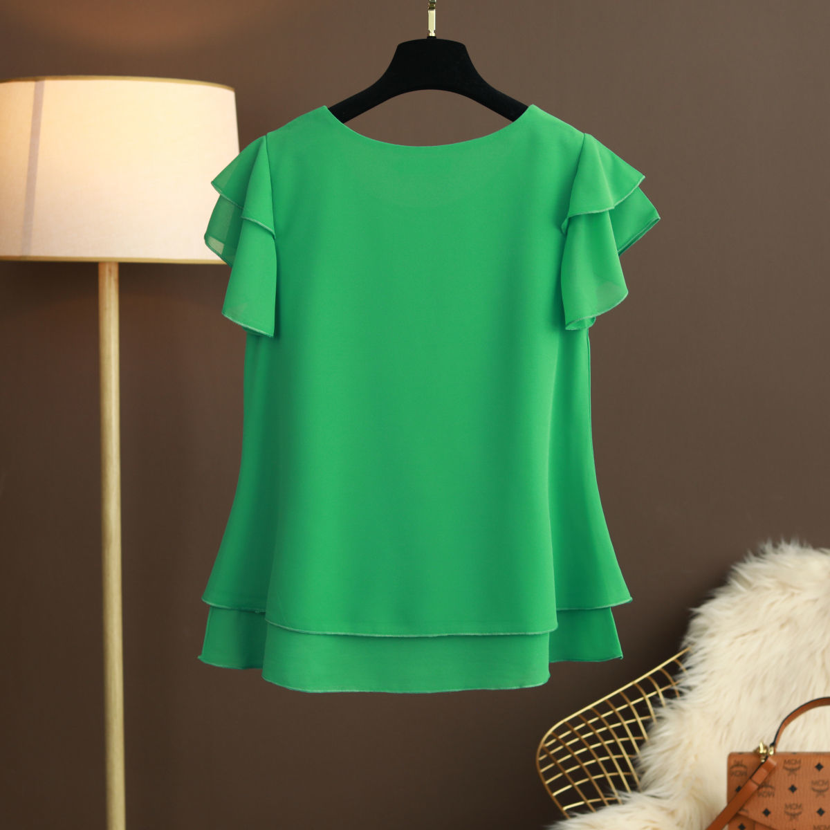 Ballifyex New Summer Women Blouse Loose O-Neck Chiffon Shirt Female Short Sleeve Blouse Oversized 6XL Shirts womens tops and blouses Top