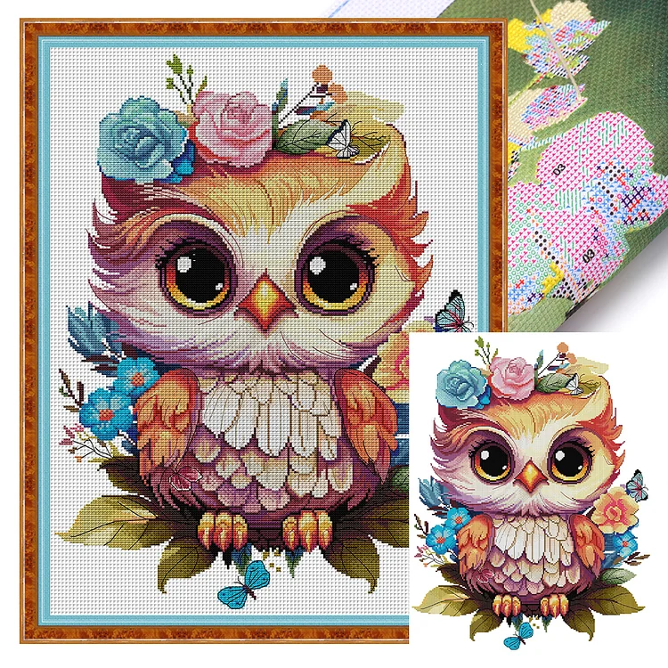 Flower and Owl  - 14CT Joy Sunday Stamped Cross Stitch(43*55cm)