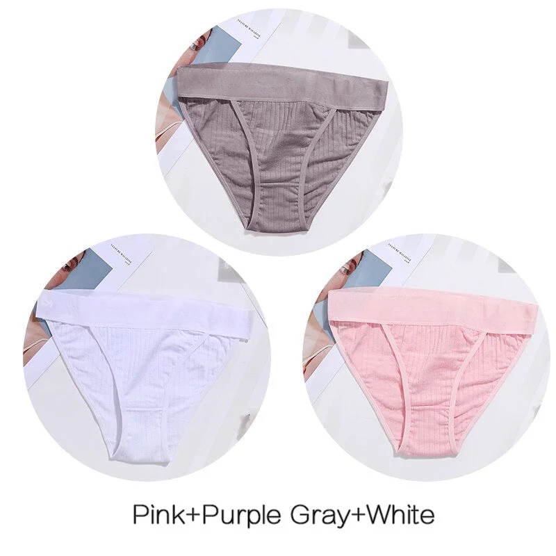 FINETOO 3Pcs/set Panties Women Cotton Underwear Female Sexy Lingerie Ladies Casual Brief Women Striped Underpants Intimates M-XL