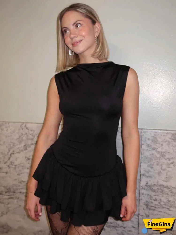 White Daily Party Elegant Simplicity Patchwork Feathers Solid Color O Neck Sleeveless Dress Dresses