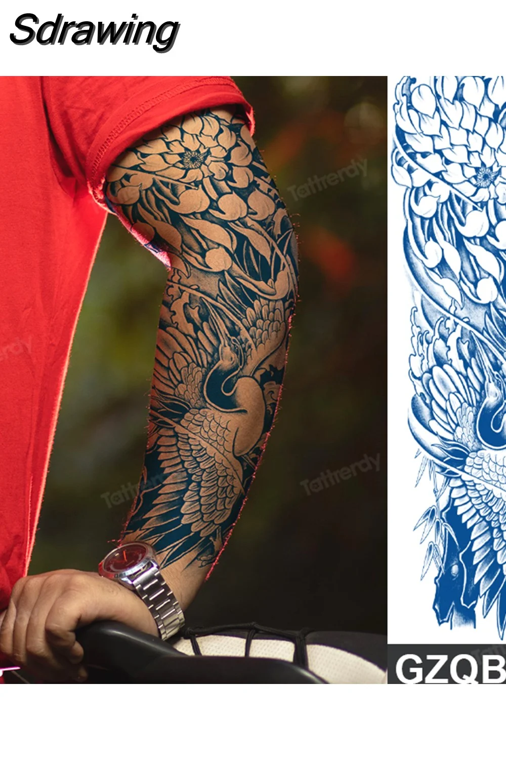Sdrawing transfer tattoo fake large size full arm tattoo sleeve juice ink long lasting waterproof temporary tattoos men body art 1020-1