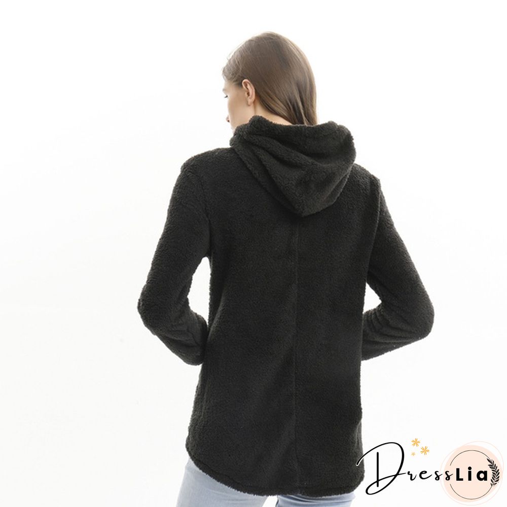 Warm Womens jacket Autumn & Winter Casual Decoration Fleece Hooded Coat Loose Fit Soft