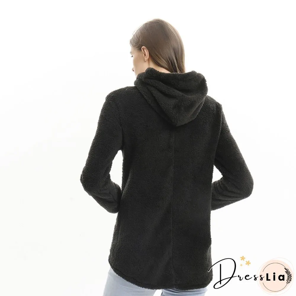 Warm Womens jacket Autumn & Winter Casual Decoration Fleece Hooded Coat Loose Fit Soft