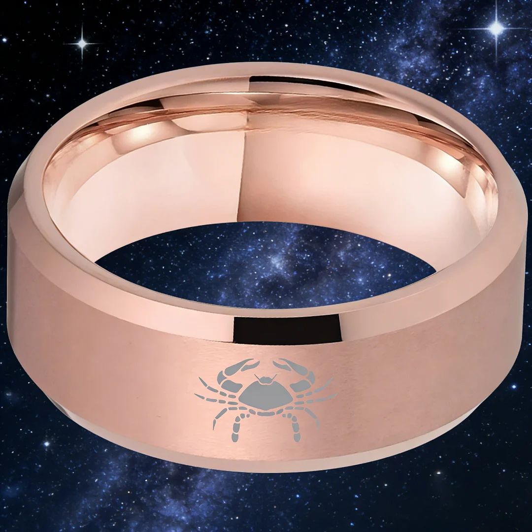 Rose Gold Cancer Tungsten Wedding Rings Beveled Edges Rose Gold Laser Etched Couple Tungsten Carbide Bands 4MM 6MM 8MM