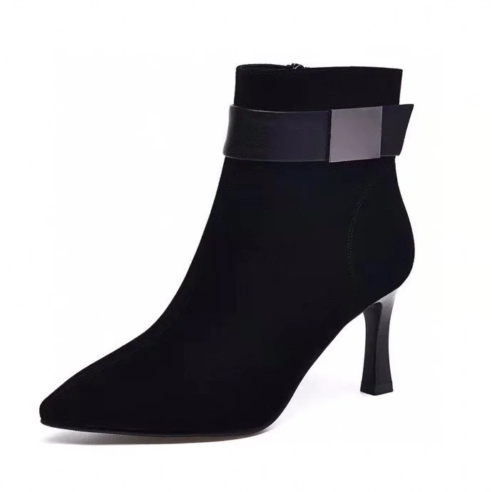 Yyvonne Fashion Boots 2023 Autumn And Winter New Pointed Small Naked Boots With Cowhide And Sheepskin Style