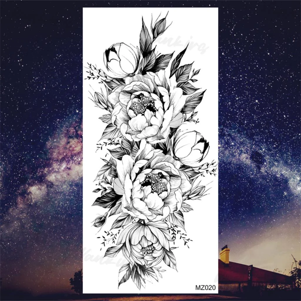 Sdrawing Peony Butterfly Temporary Butterfly Tattoos For Women Girls Realistic Snake Sun Fake Tattoo Sticker Leg Body Tatoos