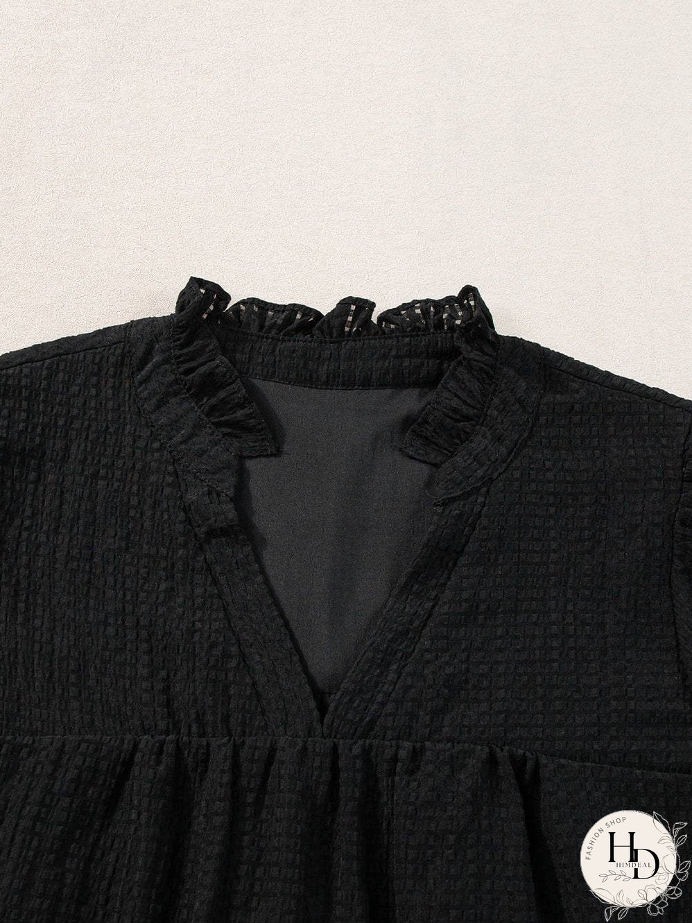 Elegant Black Floral Embroidered V-Neck Puff Sleeve Blouse