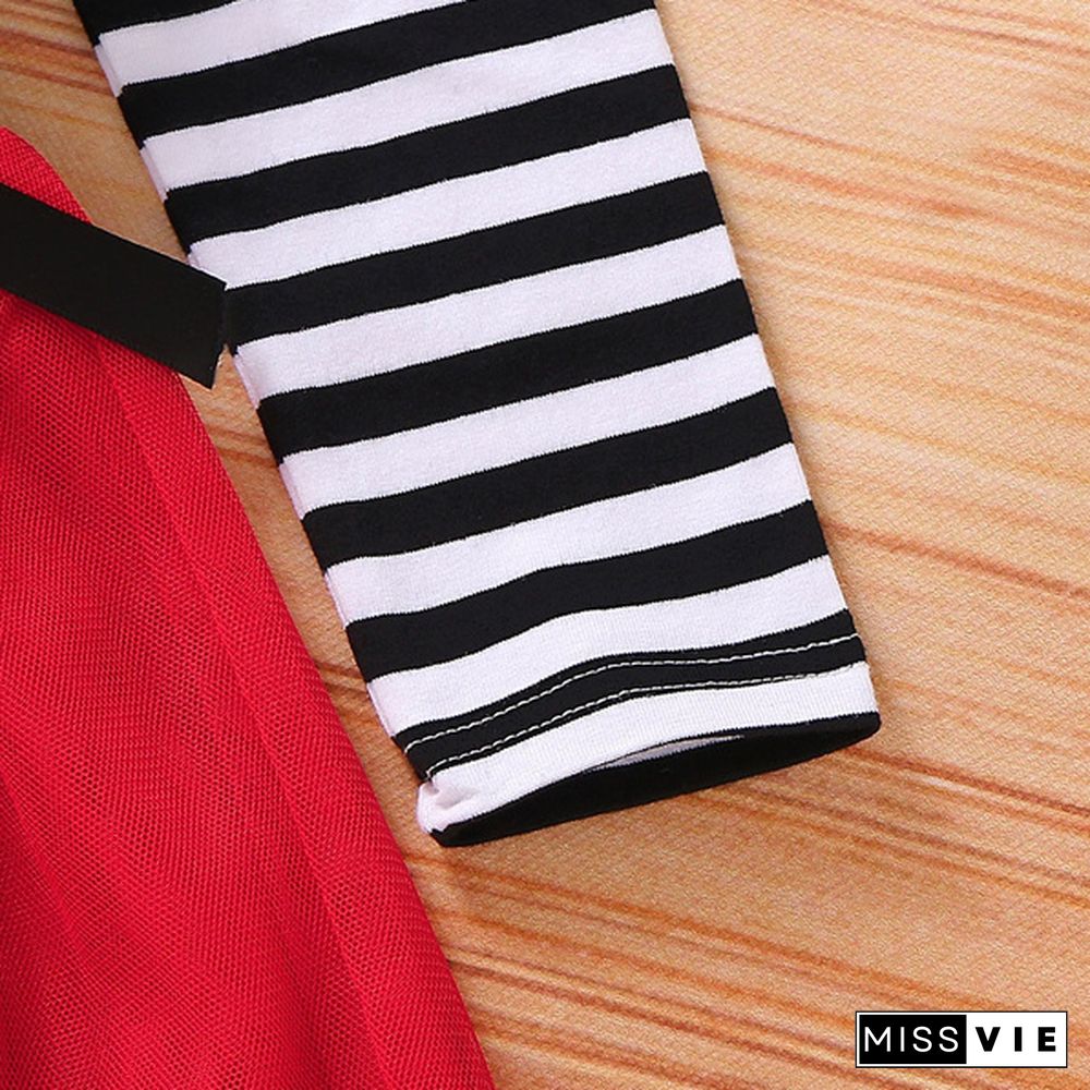 New Fashion Toddler Baby Girls Cute Christmas Santa Striped Print Tulle DressHeadband