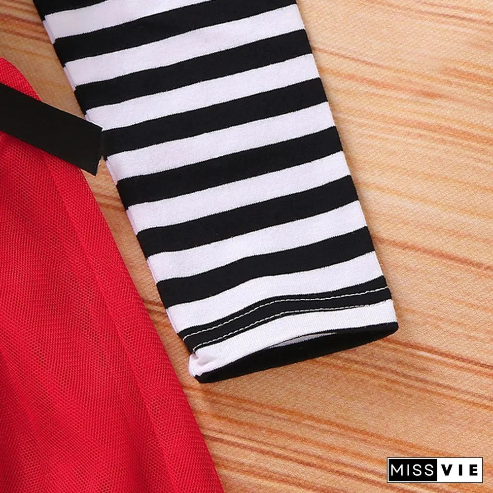New Fashion Toddler Baby Girls Cute Christmas Santa Striped Print Tulle DressHeadband