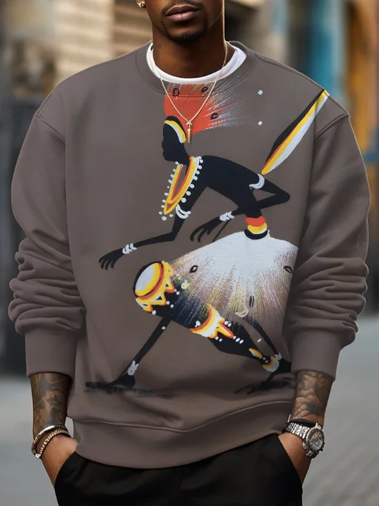 Men's Traditional African Drum Player Print Casual Sweatshirt