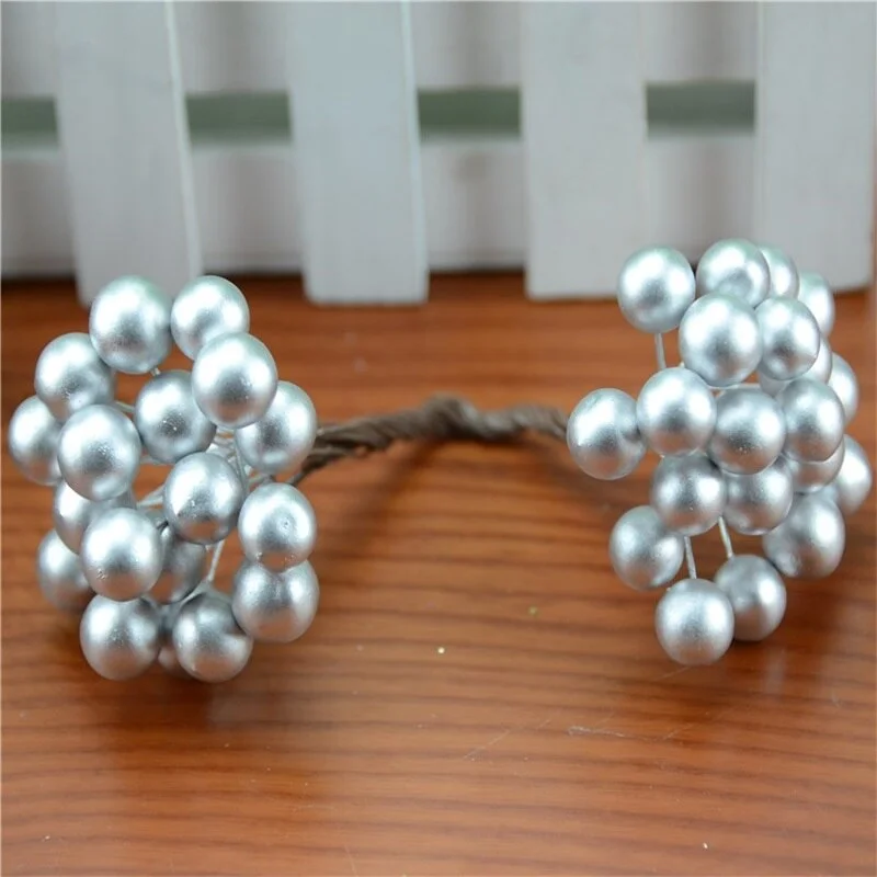 20pcs/40head Pearl Double Head Berries Mini Fake Fruit Berries Artificial Red Cherry Flower Bouquet Stamen Christmas Decorative