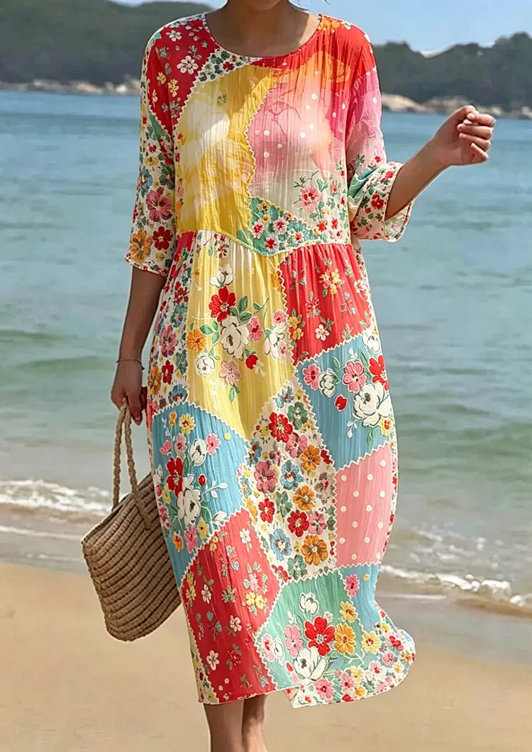 Women's Floral Embroidered Smocked Waist Midi Dress