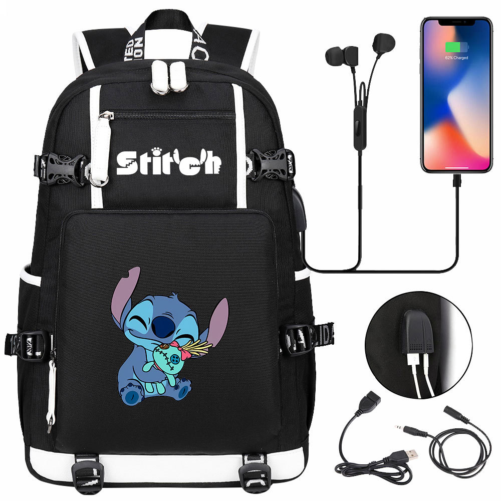 Lilo & Stitch School Bag with USB Charging Port and 15-inch Laptop Compartment – Multi-pocket Backpack with Double-sided Pockets, Perfect for Kids and Adults-Mayoulove