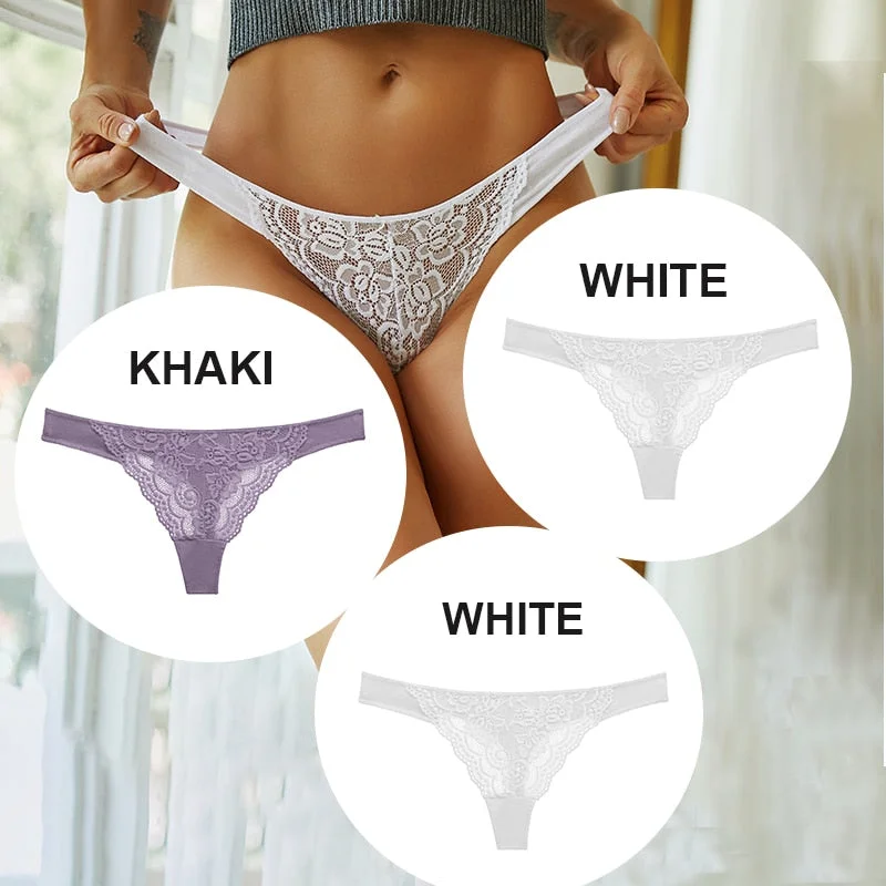 FINETOO 3PCS/Set M-XL Cotton G-string Women Lace Panties Sexy Woman Thong Underwear Lingerie Lace Pantys Femme T-Back Underpants