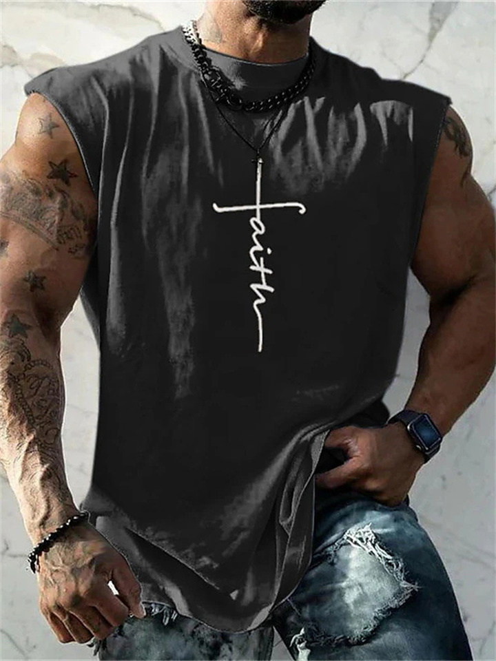 Men's Vest Top Sleeveless T Shirt for Men Graphic Faith Crew Neck Clothing Apparel 3D Print Daily Sports Sleeveless Print Fashion Designer Muscle